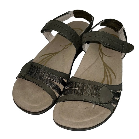 Abeo Shoes - Abeo Brynn Leather Sandals Adjustable Straps Olive Green Size 9.5N Narrow